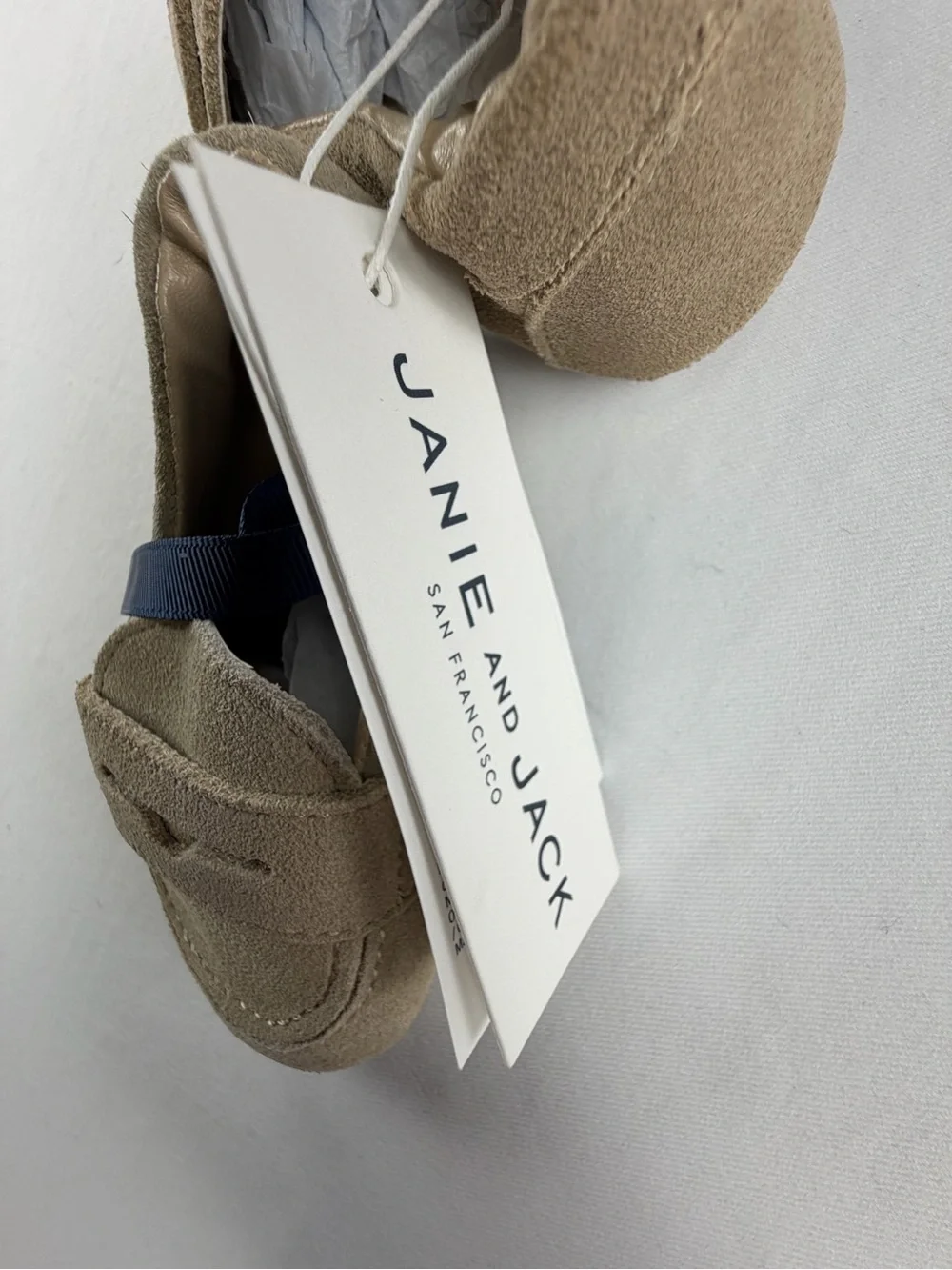 Janie and Jack Light Beige Suede-Look Baby Penny Loafers 12 - 18 months